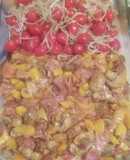 Champiñones y Tocino Gratinados/Cherry y Germen de Soya Salteado