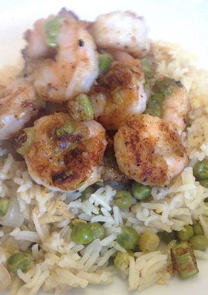 A picture of Salt and Pepper Shrimp / Prawn with Basmati Rice.