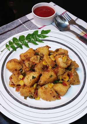 A picture of Schezwan Masala Idli Fry.
