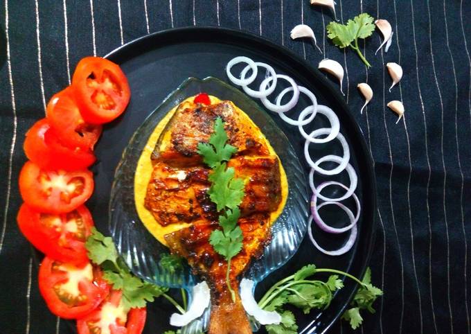 Grilled Pomfret with Mustard Coconut Sauce