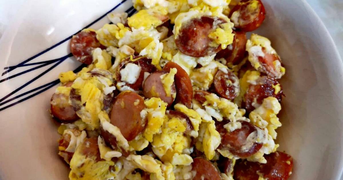 Huevo revuelto con hot dog y queso andino Receta de Rita Cookpad