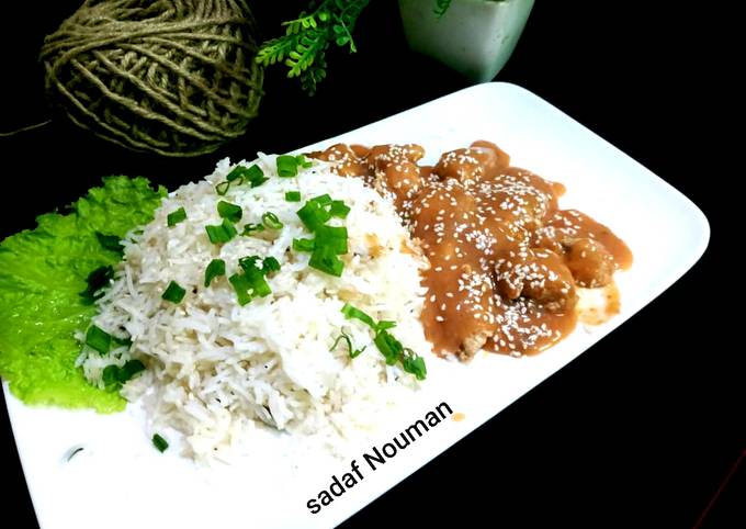 Sesame chicken with garlic rice