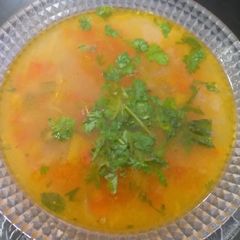 A picture of Vegetables corn with oats soup.