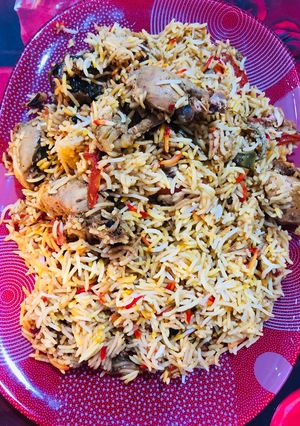 A picture of Chicken desi biryanibakra eid meaty.