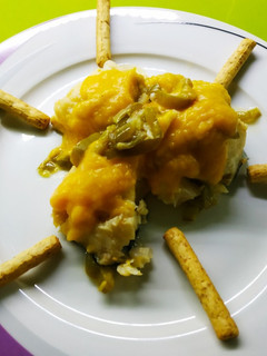 Una foto de Lomos de bacalao con salsa de calabaza