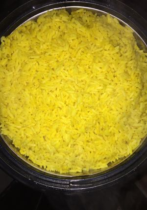 A picture of Coconut turmeric rice.