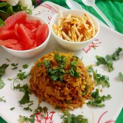 A picture of Ratalyacha kees (grated stir fried sweet potato).