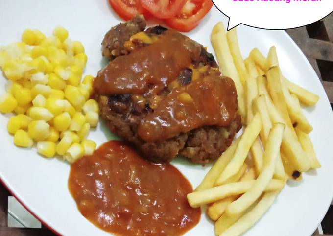 Cara Gampang Menyiapkan Steak ampas kacang merah saus kacang merah yang Menggugah Selera