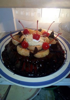 Foto resep 🍮 puding milo saus coklat dan selai stroberi 🍓