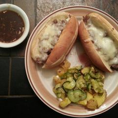A picture of Quick French dip Sandwiches with Au jus.
