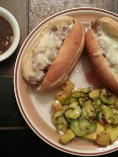 A picture of Quick French dip Sandwiches with Au jus.