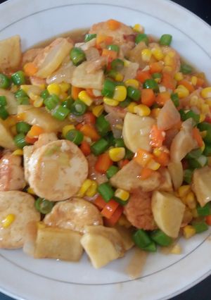 Foto resep Sayur Pelangi Sayur Wortel Jagung Buncis Tofu