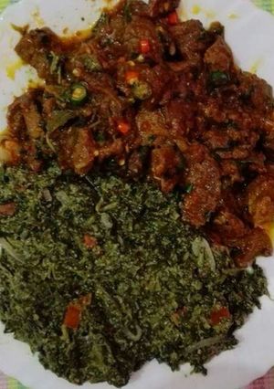 A picture of Wet Fried beef with managu.