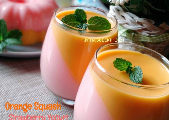 Orange Squash Strawberry Yogurt Puding