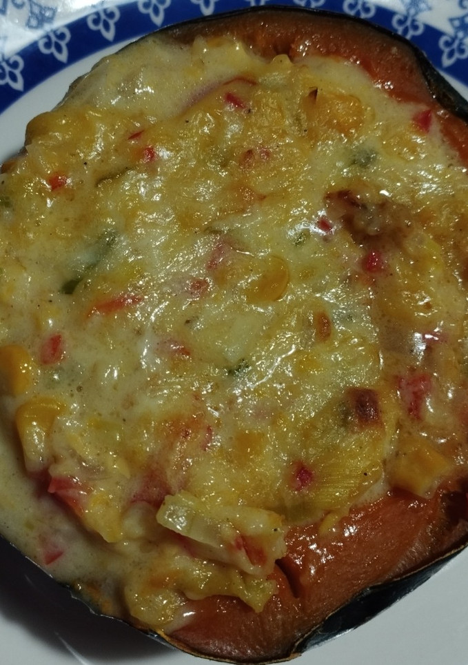Una foto de Cabutia relleno con crema de choclo 🍈🌽🌽