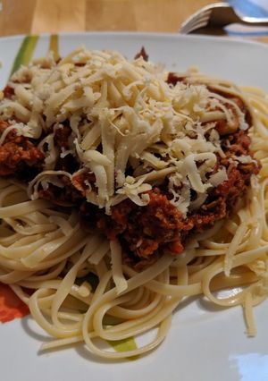 Une photo de Spaghetti bolognaise végane