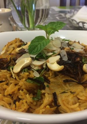 A picture of Oyster Mushroom Biriyani.