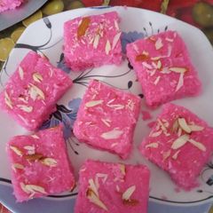 A picture of Coconut Rose Burfi (Khopra Pak).