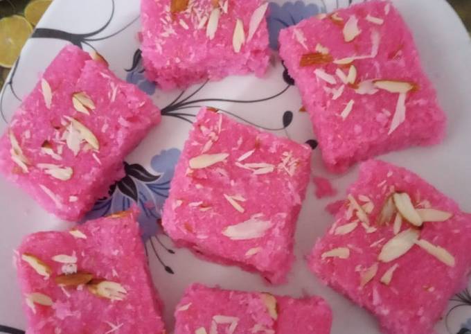 Coconut Rose Burfi (Khopra Pak)