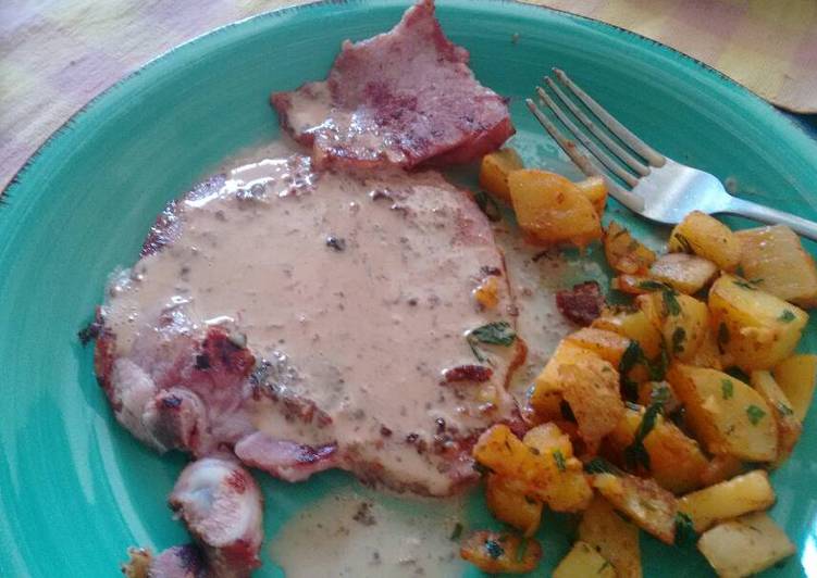 Chuletas ahumadas con crema de chipotle. ॐ Receta de María Carmen Cookpad