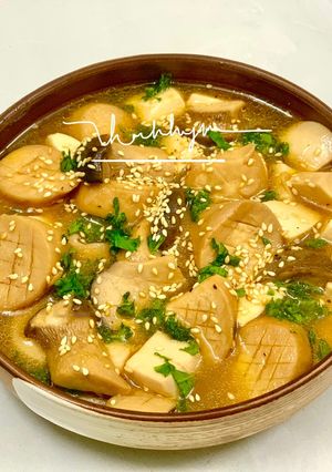 Hình của món Nấm Đùi Gà Rim Me Chay.