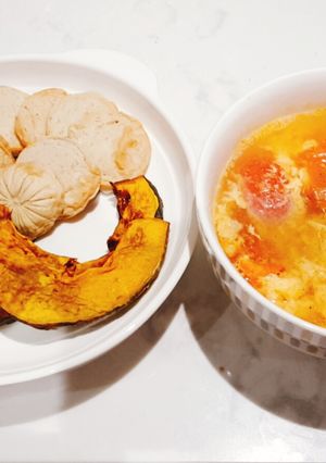 รูปของ ไก่ยอ ฟักทองย่าง และซุปไข่มะเขือเทศแบบจีน