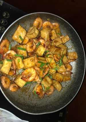 Hình của món Tôm Đậu rim mặn ngọt.