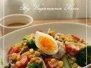 A picture of tomato salad with boiled eggs