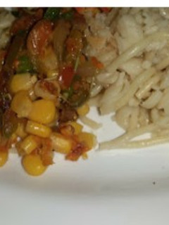 A picture of Carrot veggies sauce &Spaghetti macaroni#Abujamoms #Abjmoms.