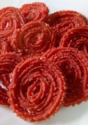 A picture of Beetroot Chakri#foodphotographychallenge.