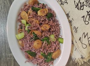 Foto resep 628. Mie Ubi Ungu Goreng Sosis