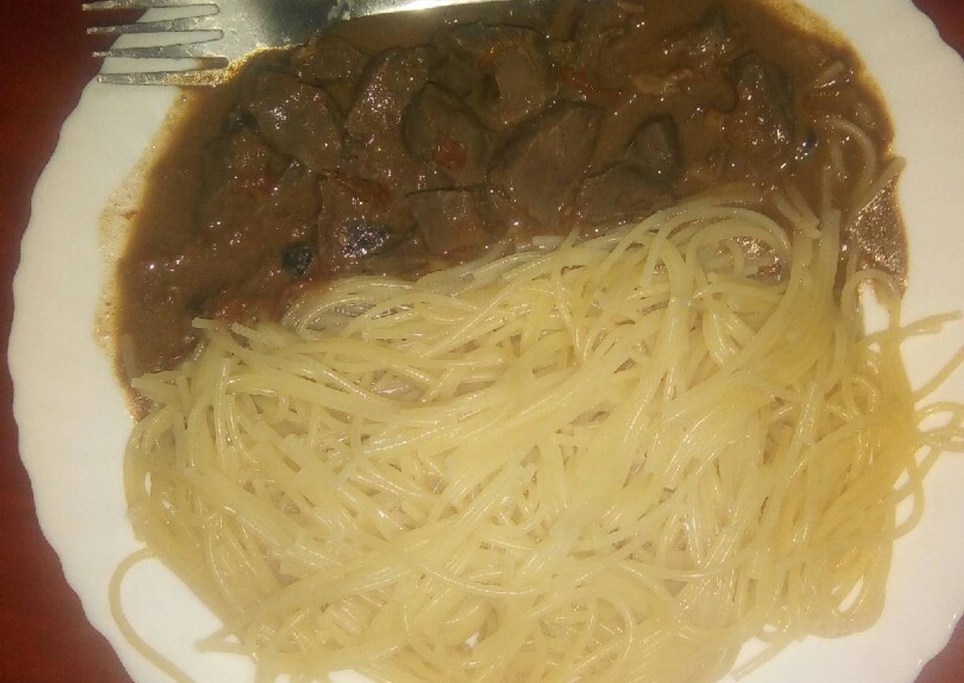 Spaghetti and Liver stew