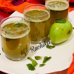 AAM PANNA with fresh mint leaves and JAGGERY A picture of AAM PANNA with fresh mint leaves and JAGGERY.