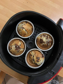 A picture of Chocolate Chip Muffins in an Air Fryer.