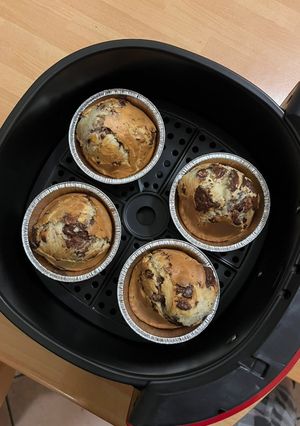 A picture of Chocolate Chip Muffins in an Air Fryer.