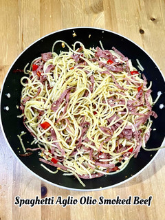 Foto resep Spaghetti Aglio Olio Smoked Beef