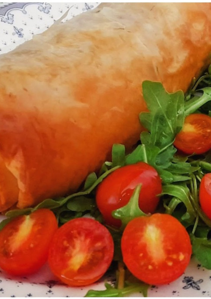 Una foto de Strudel de pollo y manzana