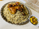عدس پلو با مرغ سرخ کرده