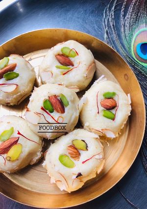 A picture of Janmashtami Bhog- Milk Peda.