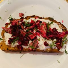 A picture of Mackerel Beetroot Toast.