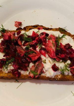 A picture of Mackerel Beetroot Toast.
