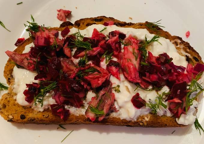 Recipe of Mario Batali Mackerel Beetroot Toast
