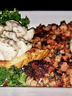 A picture of Mike's Military SOS Gravy Thick Toast & Corn Beef Hash.