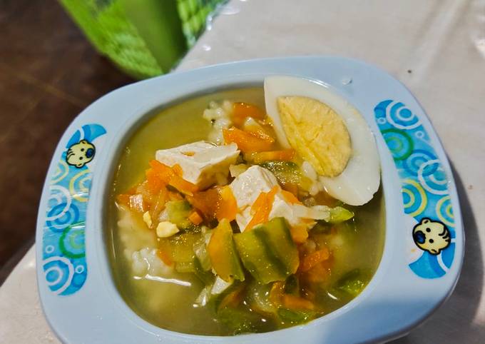 Resep Nasi Tim Telur Yampung Kuah Sup Oyong #MPASI10MONTH yang Enak Banget