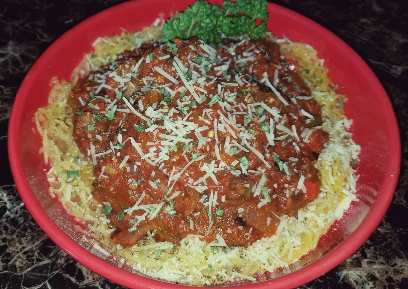 Mike's Spaghetti Squash & Red Vegetable Sauce