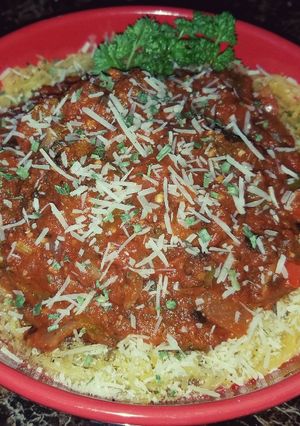 A picture of Mike's Spaghetti Squash & Red Vegetable Sauce.