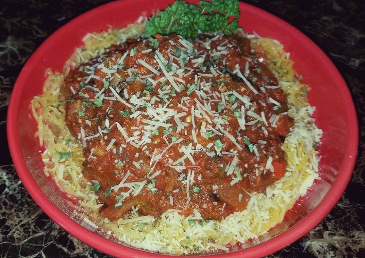 Mike's Spaghetti Squash & Red Vegetable Sauce