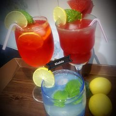 A picture of Watermelon, lemonade and laal sharbat.
