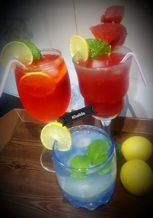 A picture of Watermelon, lemonade and laal sharbat.