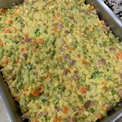 A picture of Ham and veggie cheesy casserole.